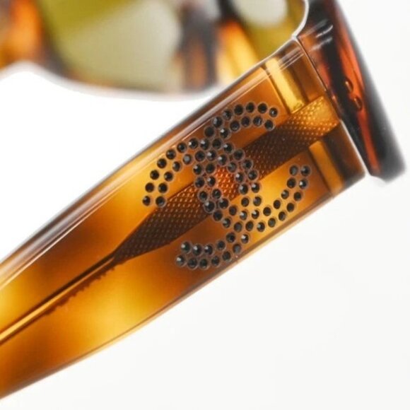 CHANEL CC Logo Sunglasses Eye Wear Plastic Brown GHW Italy 5104-B 63RF983 - Picture 9 of 12